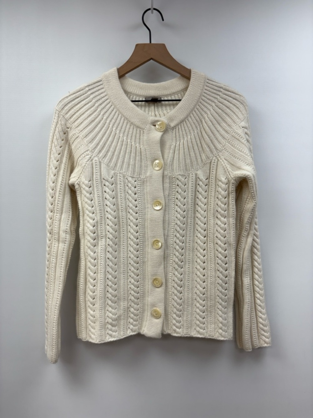 Cream Cable-Knit Button Cardigan Sweater